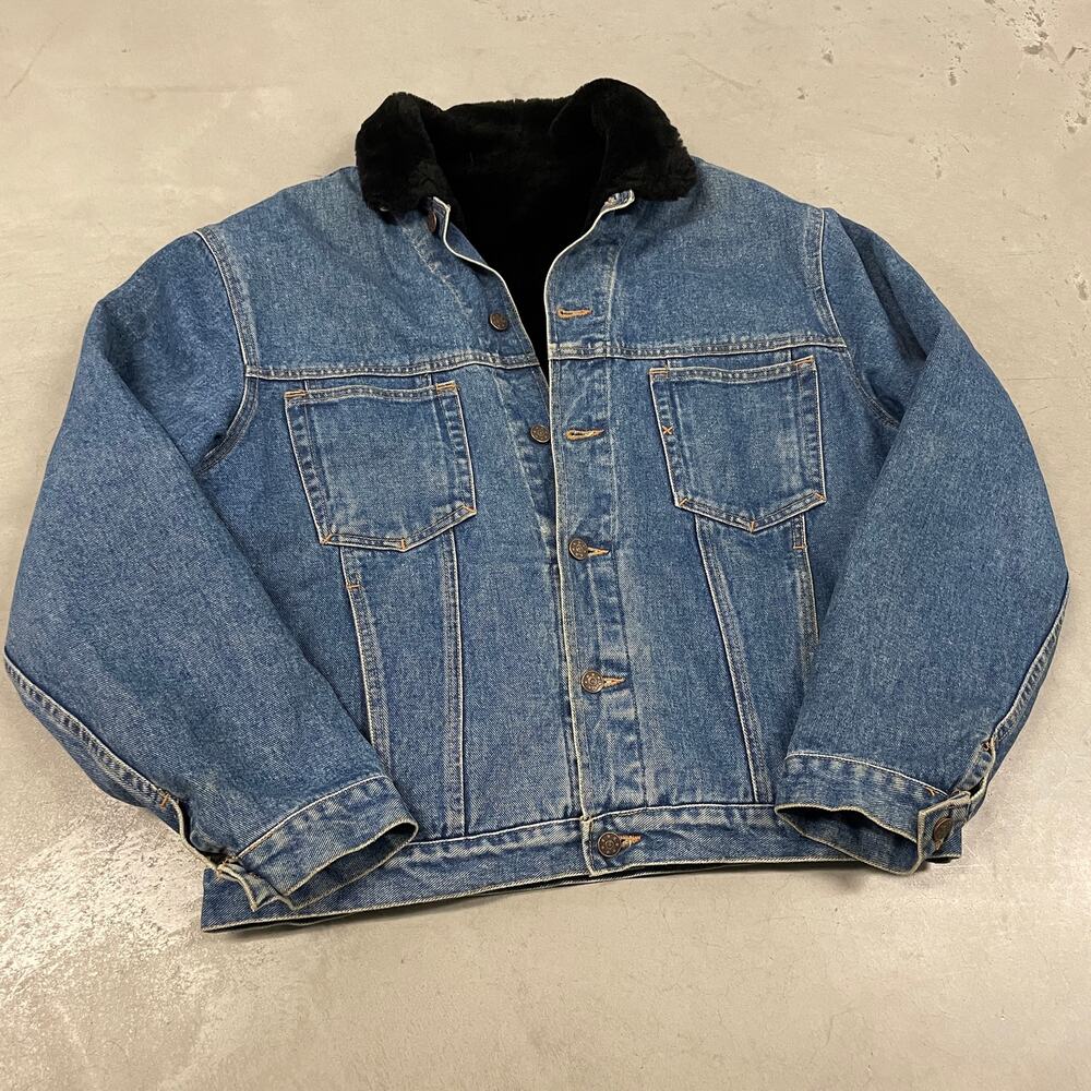 90s made in usa fur lined denim trucker jacket